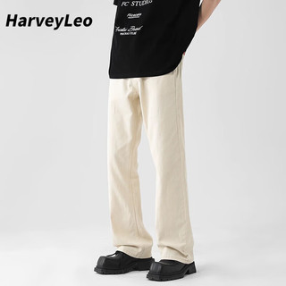 HarveyLeo牛仔裤男冬美式复古水洗微喇宽松显瘦直筒裤高街长裤子 蓝色 S