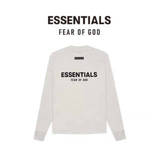 FEAR OF GOD ESSENTIALS植绒背部LOGO系列棉质圆领长袖T恤 美式高街潮牌经典透气内搭 青黑色 S