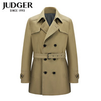 庄吉（Judger）男士中长款腰带风衣商务休闲翻领法式双排扣外套中年纯色 卡其色 180/50A