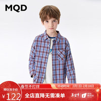 MQD 马骑顿 童装男大童24春学院风百搭格纹翻领衬衫 蓝格 130cm