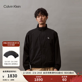 Calvin Klein Jeans24春夏男士户外休闲简约刺绣立领夹克外套J325905 BEH-太空黑 M