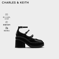 CHARLES&KEITH24春季甜酷细带厚底玛丽珍鞋单鞋CK1-60920365 Black Box黑色 34