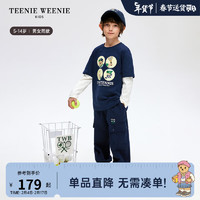 Teenie Weenie Kids小熊童装24早春男女童简约印花假两件T恤 藏青色 130cm