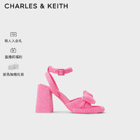 CHARLES&KEITH24春蝴蝶结绒布粗跟露趾高跟凉鞋CK1-60920367 粉红色Pink 34