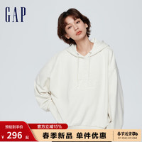 Gap 盖璞 女装春季2024LOGO压印法式圈织抽绳连帽卫衣873743上衣 米白色 165/84A(M)亚洲尺码