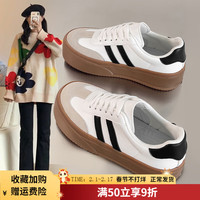 ZHR复古德训鞋女春季百搭休闲板鞋厚底港风设计百搭鞋子女 白黑 36