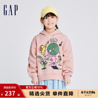 Gap【GAP x JEREMY VILLE联名】女童长袖抓绒连帽卫衣888232 粉红色 110cm(XXS)亚洲尺码