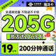 中国联通 福龙卡 半年19月租（205G全通用流量+200分钟通话）可随时销号退费+激活赠20元E卡