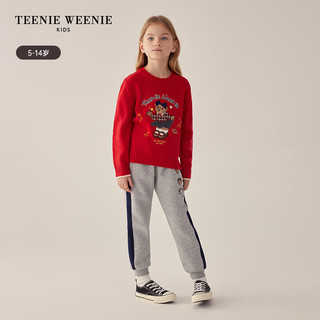 Teenie Weenie Kids小熊童装24早春女童花边套头圆领刺绣毛衣 藏青色 150cm