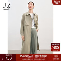 玖姿·安娜蔻简约造型感个性收腰落肩翻领长外套风衣2024春季 草绿 S
