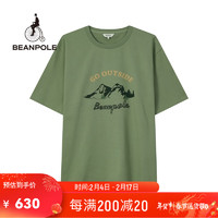 beanpole滨波  2024夏季男装camping系列大图案圆领短袖T恤 橄榄绿 170/88A S