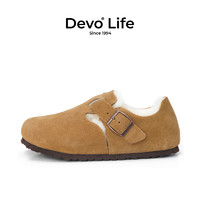 Devo 的沃 软木秋冬加绒女鞋保暖冬季皮毛一体棉鞋全包真皮毛毛鞋