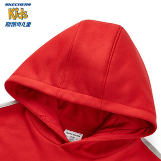Skechers斯凯奇童装龙年上衣男女童针织连帽新年红色儿童卫衣L124K055 赛车红/001W 130