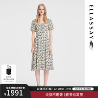 ELLASSAY 歌力思 2024夏季真丝法式碎花短袖茶歇裙度假连衣裙女EWB352Y01000 黑混搭 XS