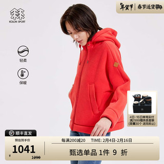 KOLON SPORT 可隆抓绒衣 女子秋冬户外廓形保暖运动露营上衣夹克外套 LKFJ2WTT64-RE 红 165/M