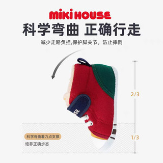 MIKIHOUSE儿童加绒学步帆布鞋软底防滑婴儿鞋 一阶段蓝色12cm