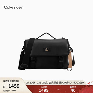 Calvin Klein Jeans24春夏男士简约方标插扣翻盖邮差包斜挎包新年HH4101 001-太空黑 OS