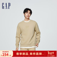 Gap男女装春季2024LOGO纯色基础款圆领卫衣891047套头上衣 卡其色 175/96A(L)亚洲尺码