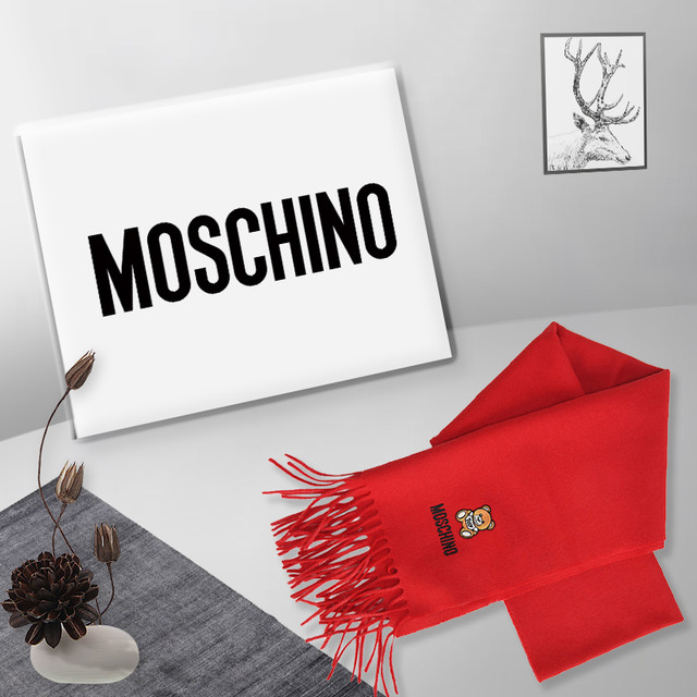 MOSCHINO 冬季男女款黑色羊毛围巾 50124