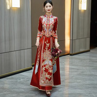 泰勒马丁(TAILEMARTIN)秀禾服新娘婚纱2023中式嫁衣结婚礼服龙凤褂古装敬酒服婚服 1006简版缎面加珠子 2XL