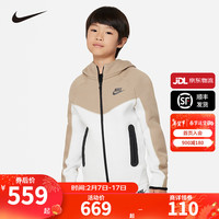 NIKE耐克大童装男童针织夹克冬季FLEECE轻盈保暖开衫卫衣儿童外套上衣 山峰白/卡其/黑/黑 1