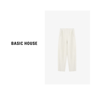 Basic House/百家好春季直筒中高腰休闲裤女香蕉裤奶奶裤宽松百搭纯色长裤 燕麦色 M105-115斤