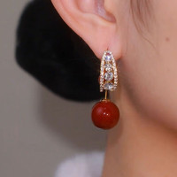 ÖKO 轻奢设计感耳环一款多戴锆石红色珍珠耳钉 红色珍珠锆石耳环