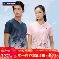 VICTOR威克多 2024羽毛球服 男女款速干衣比赛系列针织运动短袖T恤 T恤T-40019 B（牛仔蓝）中性款 M