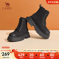 骆驼(CAMEL)冬季厚底复古粗跟短靴英伦风显瘦百搭马丁靴 L23W245204黑色 35