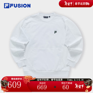 FILA FUSION斐乐潮牌男子针织套头衫冬时尚加绒休闲卫衣 标准白-WT 180/100A/XL