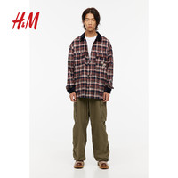 H&M HM男装衬衫2023冬季新款长袖休闲格纹大廓形衬衫式外套1184971