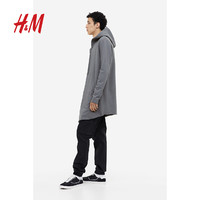 H&M HM男装长款连帽开衫冬季不对称下摆无扣设计棉质简约外套0792944