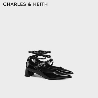 CHARLES&KEITH24春季CK1-60580286时尚交叉细带尖头玛丽珍鞋 Black Patent黑色 38