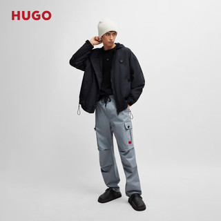 HUGO男士2024早春饰有徽标徽章防泼水连帽夹克 001-黑色 EU:M