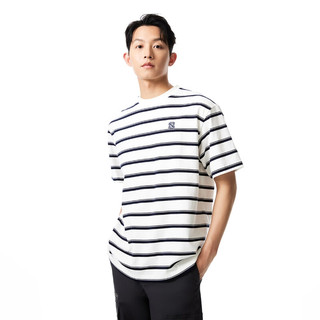 杰克·琼斯（JACK&JONES）男装春季半袖日常简约纯棉条纹舒适宽松短袖T恤男224101074 A06 雪白色 常规 A06 雪白色 165/88A/XS