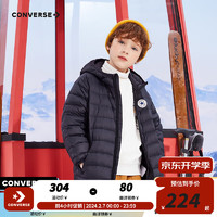 CONVERSE 匡威 儿童装男女童冬季轻连帽羽绒服儿童新年红色保暖外套 正黑色 160/80