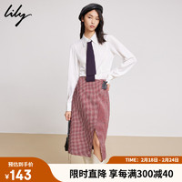 LILY 2022春新款女装优雅千鸟格不规则修身高腰半身裙 103大红 M