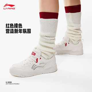 LI-NING 李宁 日进斗金丨COMMON 80s休闲鞋24回弹轻便潮流运动鞋子AGCU 雪白色/公牛红(女款008)-1 37