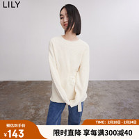 LILY2022冬女装别致洋气可调节腰带圆领长袖红色毛针织衫 603本白 M