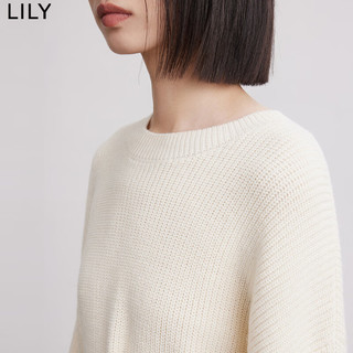 LILY2022冬女装别致洋气可调节腰带圆领长袖红色毛针织衫 603本白 M