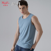 曼妮芬(Maniform)男士高支棉背心透气轻柔无痕打底背心圆领跨栏无袖汗衫40400025 080蓝色 185/110