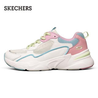 SKECHERS 斯凯奇 STREET系列老爹鞋女子轻质拼接休闲鞋 WBLP白色/蓝色/粉色 36