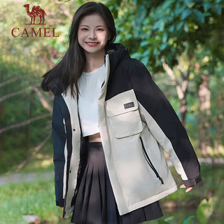 骆驼（CAMEL）羽绒服男巡野冬保暖户外工装登山羽绒服女 M13CR07096 燕麦灰/幻影黑，男女 L