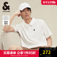 杰克·琼斯（JACK&JONES）2024年春季宽松复古提花面料翻领短袖衣服Polo衫男装 本白色A06 170/92A/S