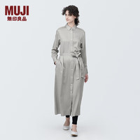 无印良品（MUJI）女式 粘纤混 衬衫领 长袖连衣裙 女装长裙裙子 BC2J2A4S 浅灰色 XL(165/92A)