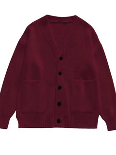 索菲堡 日系复古圣诞红色毛衣女装高级感学院风针织衫开衫外套 红色 均码
