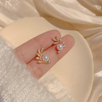 ÖKO 925银针猫眼石耳环女韩国几何个性珍珠耳钉 #5-E2132金 925银针