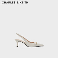 CHARLES&KEITH24春季气质马衔扣尖头细高跟凉鞋CK1-61720178 粉白色Chalk 35