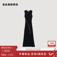SANDRO2024早春新款女装黑色高腰无袖针织连衣裙长裙SFPRO03451 黑色 36