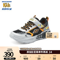 Skechers斯凯奇闪灯鞋男童魔术贴休闲中大童轻便运动鞋400151L 银色/黑色/SLBK 33码